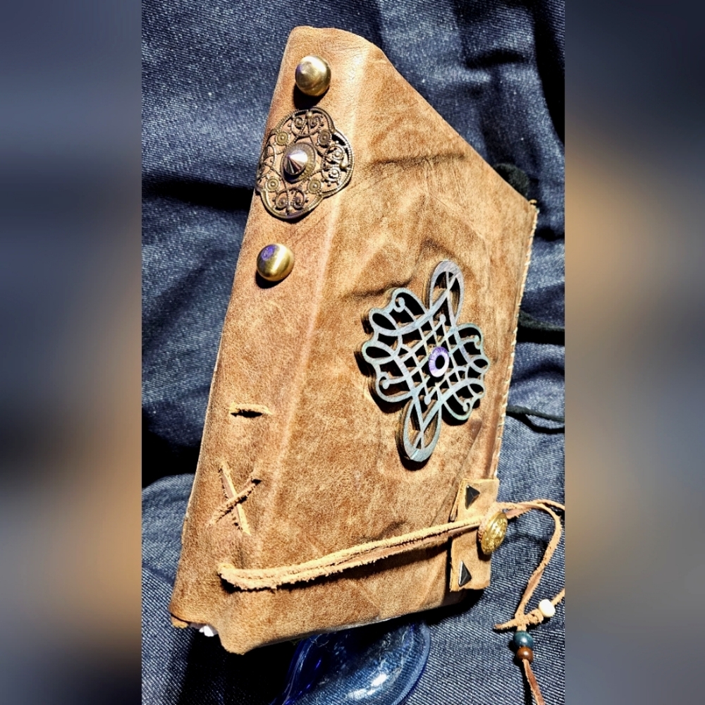 crafted oil tan embroided blank grimoire journal hand bound from scratch